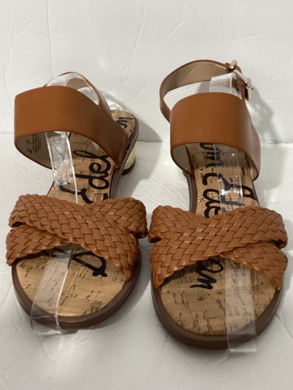 SAM EDELMAN TEENA 2 SIZE 9M BROWN STRAPPY SANDALS GOLDEN HEEL - Picture 2 of 7